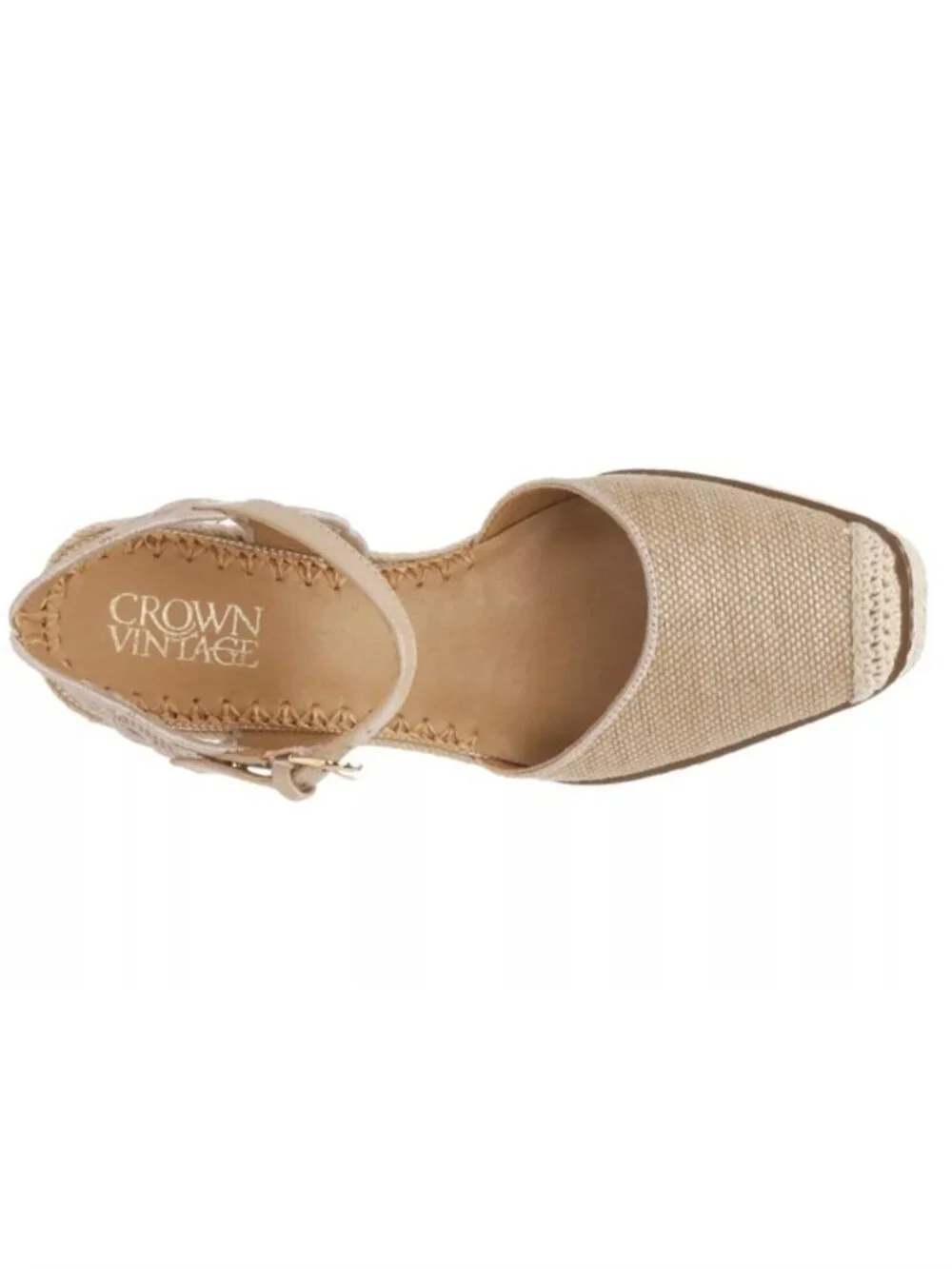 Crown Vintage 7.5 Narri Canvas Crochet Espadrille Platform Wedge Heel Sandals